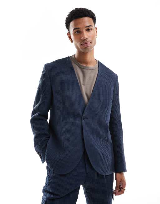 Viggo - Elanga - Colbert met wafelstructuur in marineblauw, deel van co-ord set