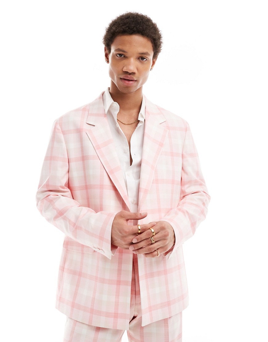 eriksen plaid suit jacket in light pink
