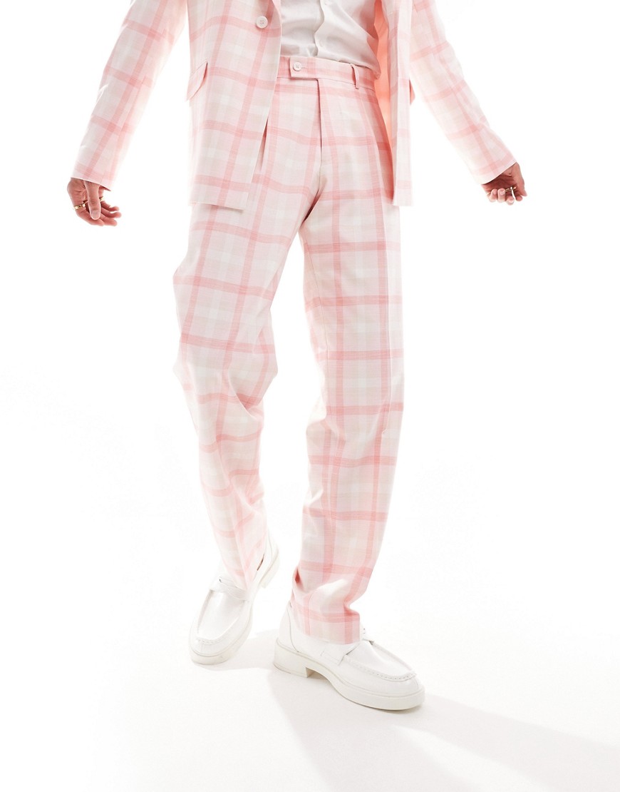 eriksen plaid suit pants in light pink