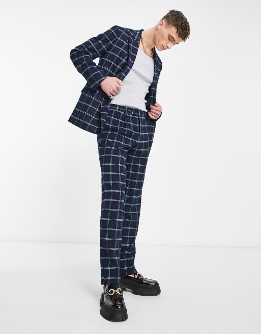 Blue check hot sale suit trousers