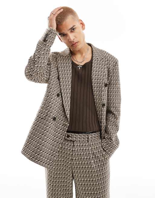 Viggo - Fernandes - Double breasted oversized geruit colbert in bruin