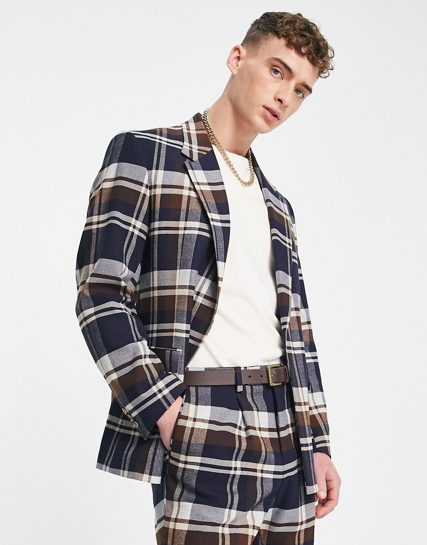 Viggo fontaine check suit jacket in navy