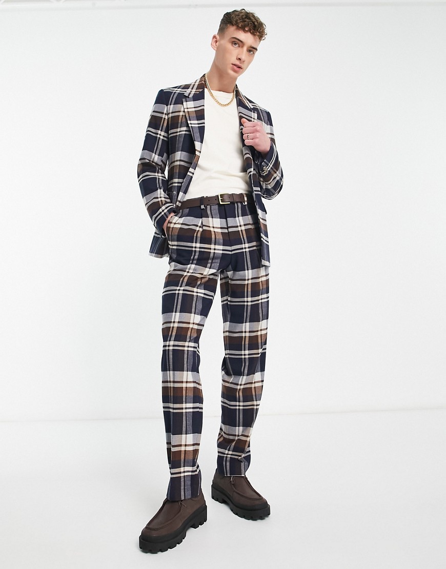Viggo Fontaine Check Suit Pants In Navy