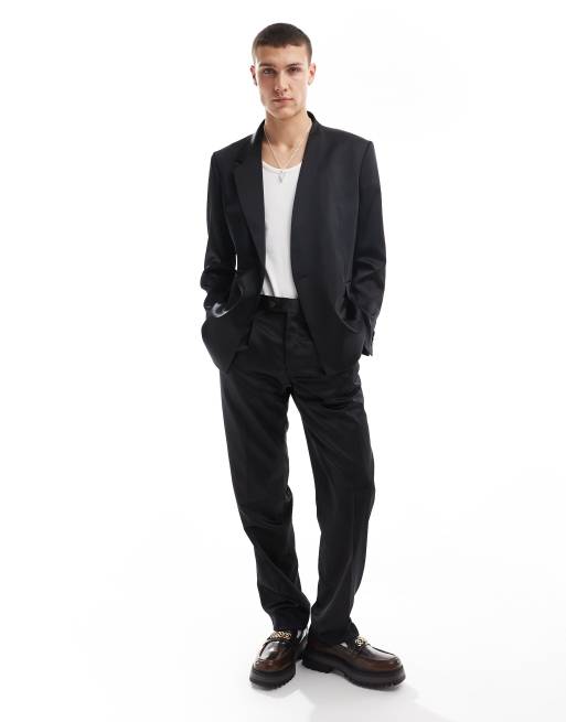 Viggo – Glänzende Oversize-Anzughose in Schwarz 
