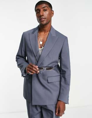 Viggo lavoi relaxed consealed suit blazer in blue - ASOS Price Checker