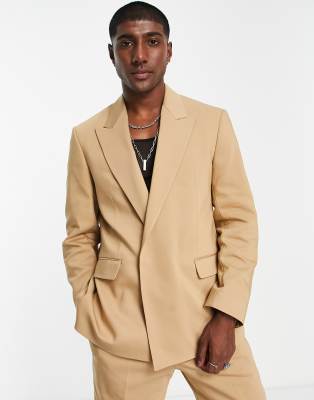 Viggo Viggo lavoi relaxed consealed suit blazer in brown