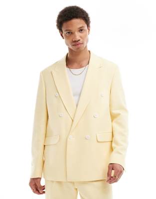 lisandro double breasted oversized suit jacket in lemon yellow