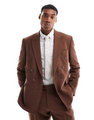 Viggo Viggo lisandro double breasted suit jacket in dark brown co-ord