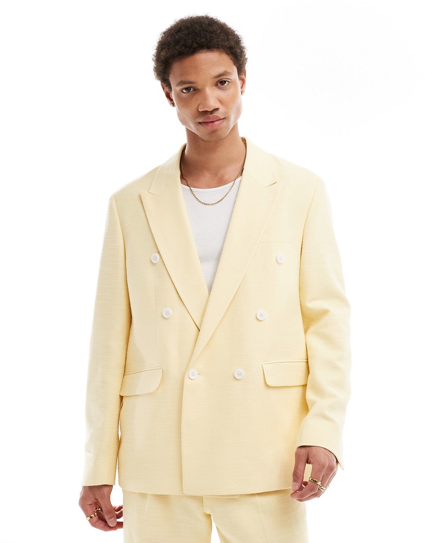 lisandro double breasted suit jacket in lemon yellow
