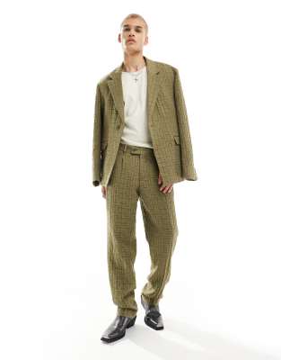 malacia checked oversized suit pants in khaki-Green