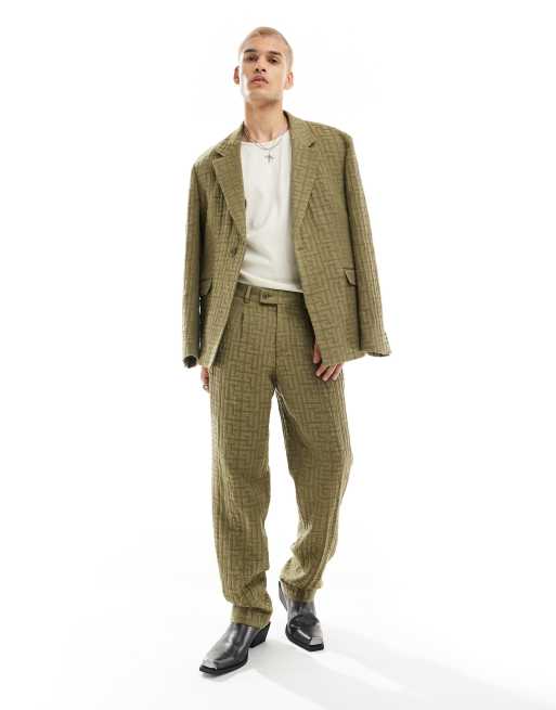 Viggo Malacia Pantalon de costume a carreaux Kaki