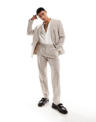 Viggo micro check seersucker suit trouser in brown - ASOS Price Checker