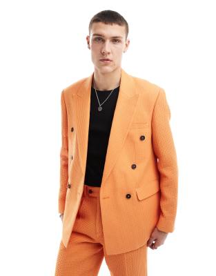 oversized suit jacket in bright orange waffle