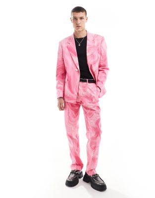 oversized suit pants in pink swirl print