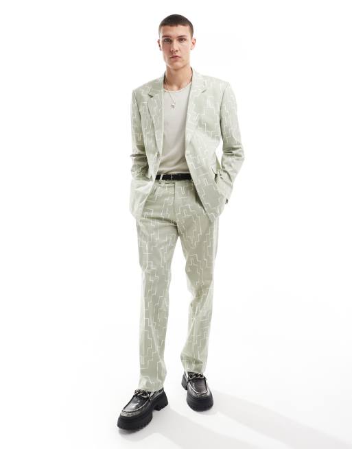 Viggo oversized suit pants with print in sage green 