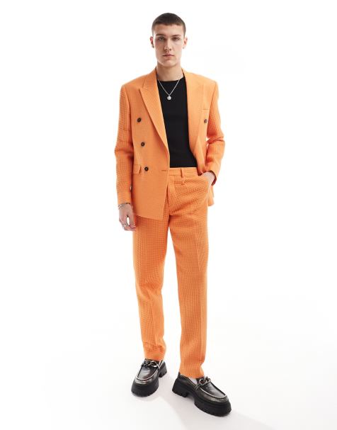 Viggo oversized suit trousers in bright orange waffle - view 1