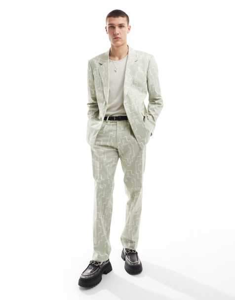 Viggo oversized suit trousers with print in sage green - view 1