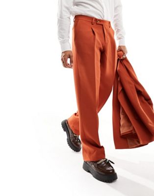 Viggo waffle suit trousers in burnt orange - ASOS Price Checker