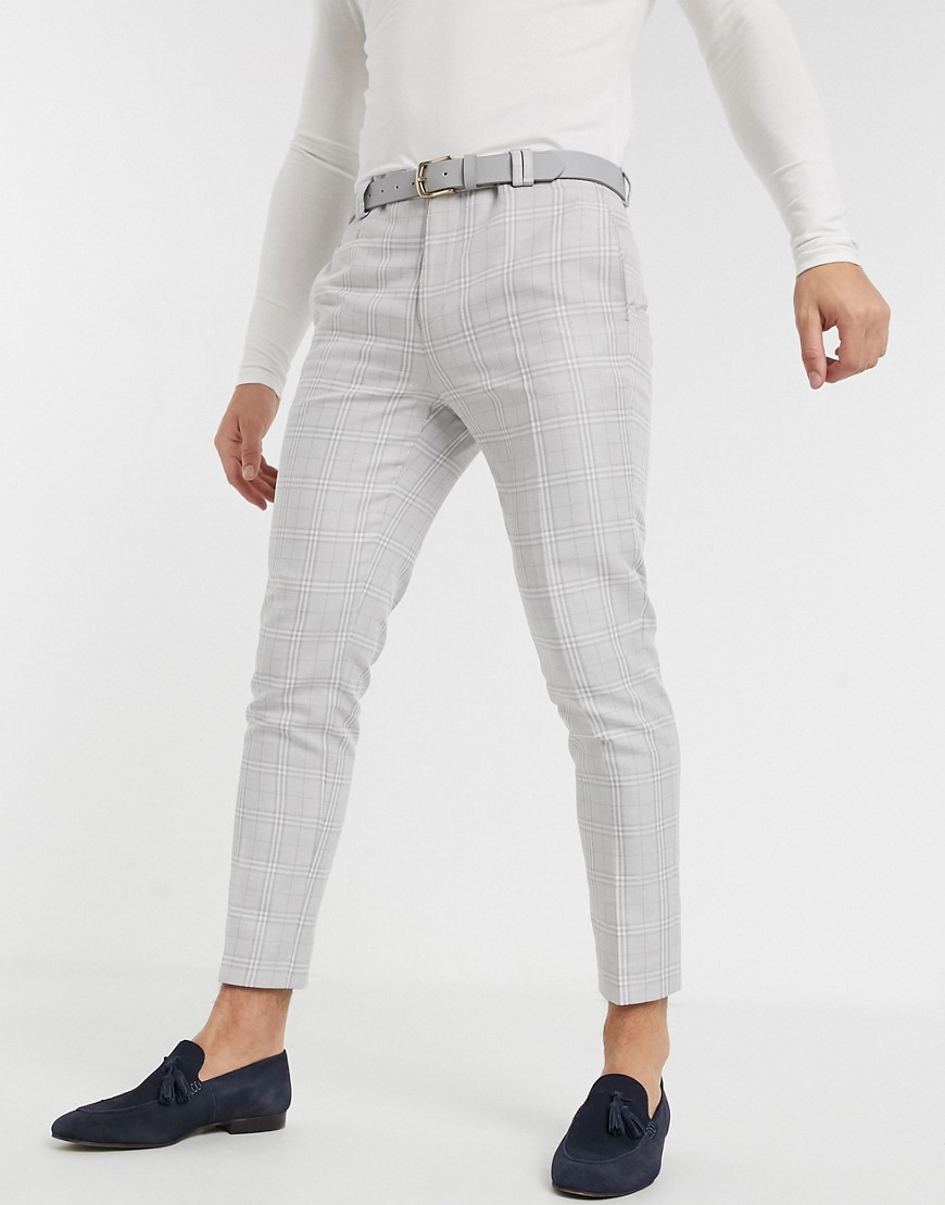 Viggo - Pantaloni corti affusolati grigio chiaro a quadri