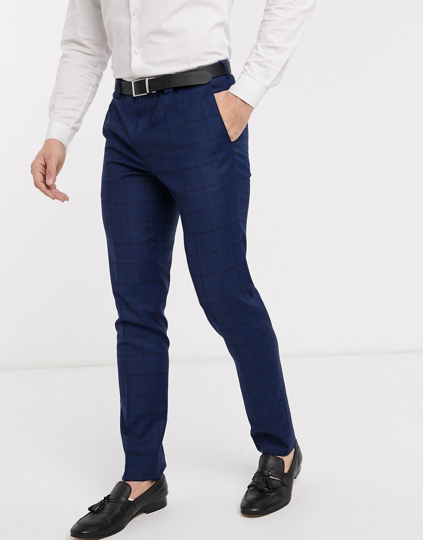 Viggo - Pantaloni da abito slim in poliestere riciclato blu navy a quadri