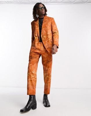Viggo pique slick suit pants in orange | ASOS