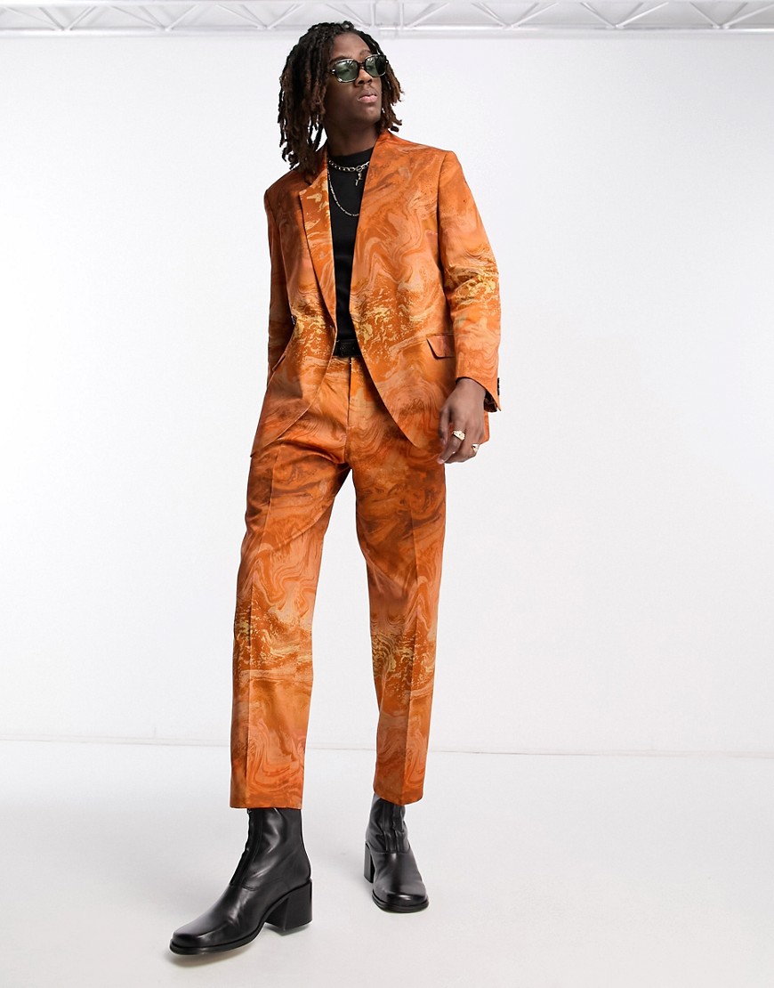 Viggo Pique Slick Suit Pants In Orange