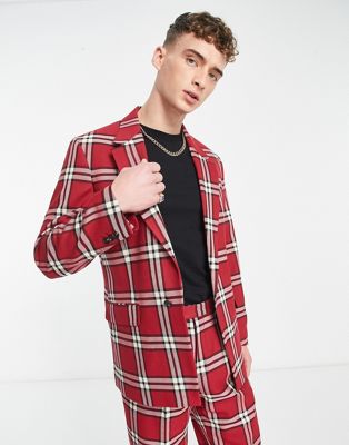 rabiot check suit jacket in red