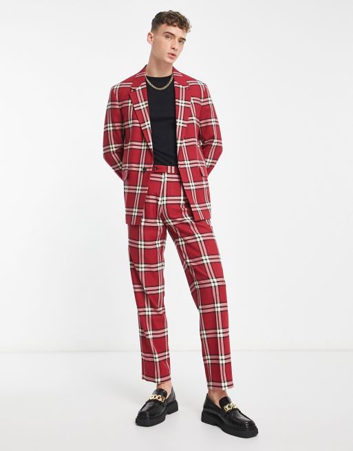 Mens red best sale check trousers