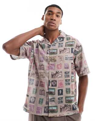 Viggo Viggo relaxed shirt in post card print-Multi