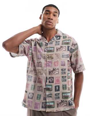 Viggo relaxed shirt in post card print-Multi