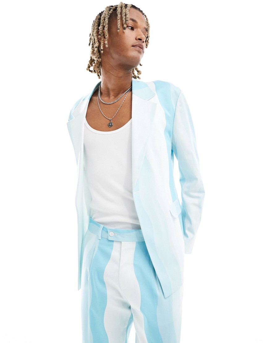 suit jacket in wave print in light blue