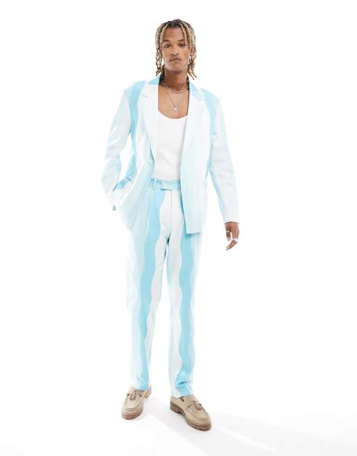Viggo suit oversized pants in wave print in light blue
