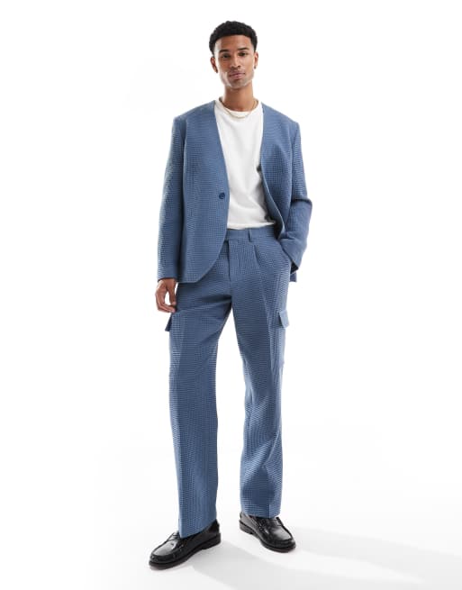 Viggo tailored cargo pants in waffle in stone blue - part of a set