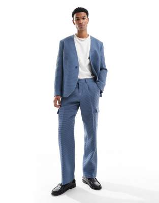 Viggo Viggo tailoreed cargo trousers in waffle in stone blue co-ord