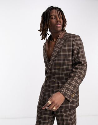 Viggo thierry check suit jacket in brown - ASOS Price Checker
