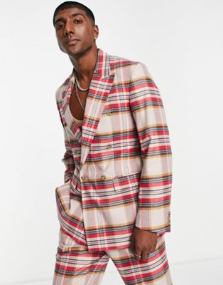 Viggo valle relaxed double breast suit blazer in beige and red check - ASOS Price Checker