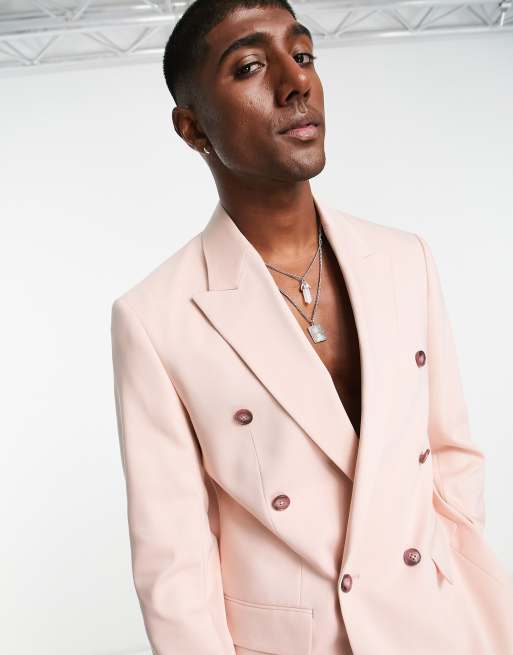 Viggo valle relaxed double breast suit blazer in peach