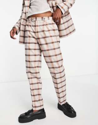 Viggo valle relaxed straight suit trouser in beige and brown check - ASOS Price Checker