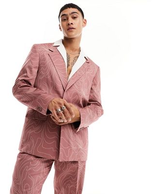 Viggo contour print suit jacket in red - ASOS Price Checker