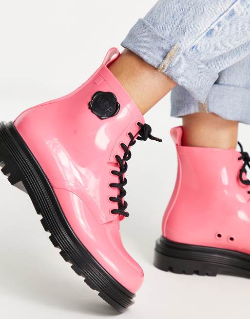 pink lace up boots