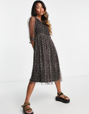 3/4 mesh sleeves dress