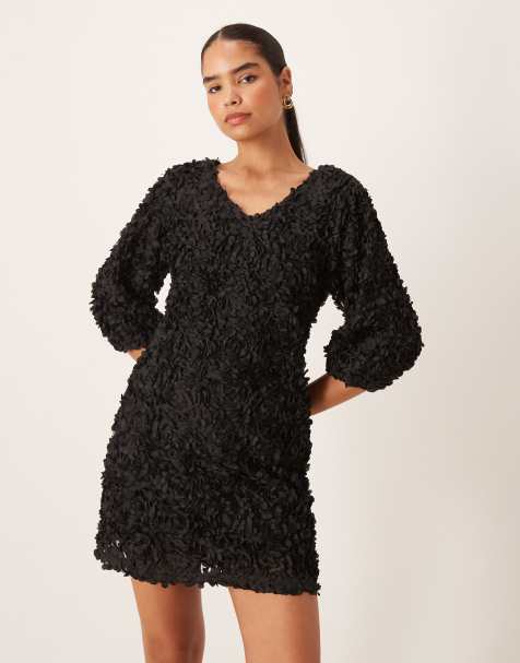 Vila 3D floral applique mini dress in black - view 1