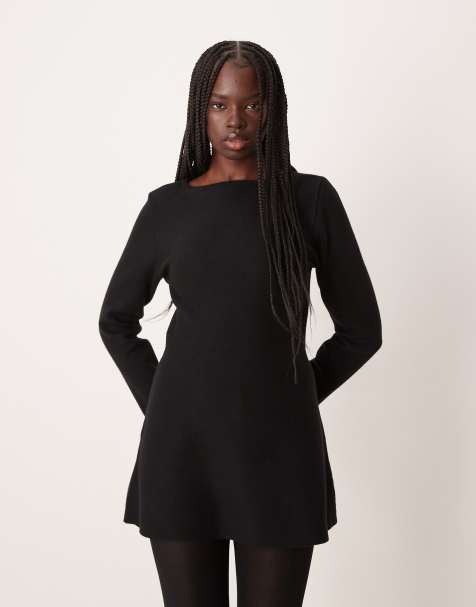VILA A-line knit mini dress in black - view 1