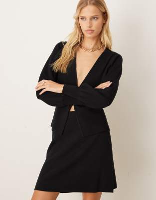 Vila Vila a-line knitted mini skirt co-ord in black