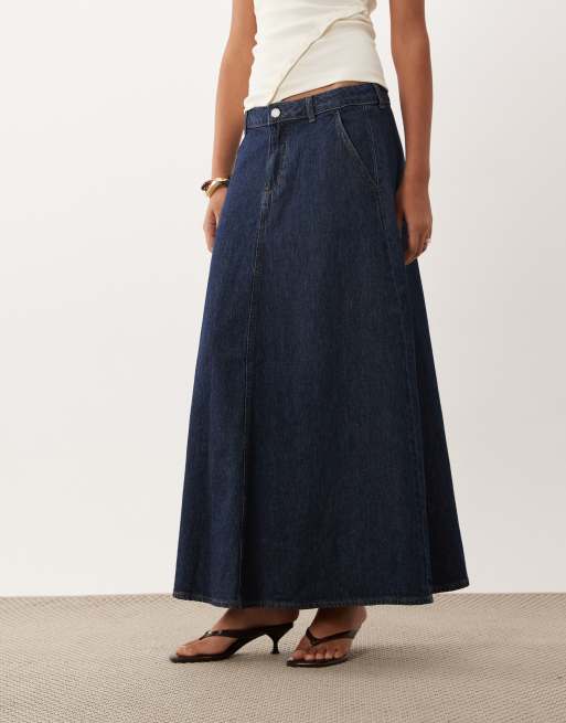 Vila A-linjeformad denim maxikjol i mörkblå tvätt, 5 av 5
