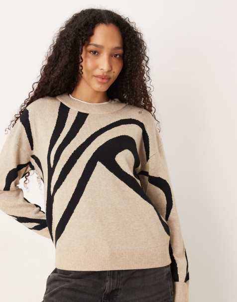 Vila abstract swirl print knitted jumper in black and white