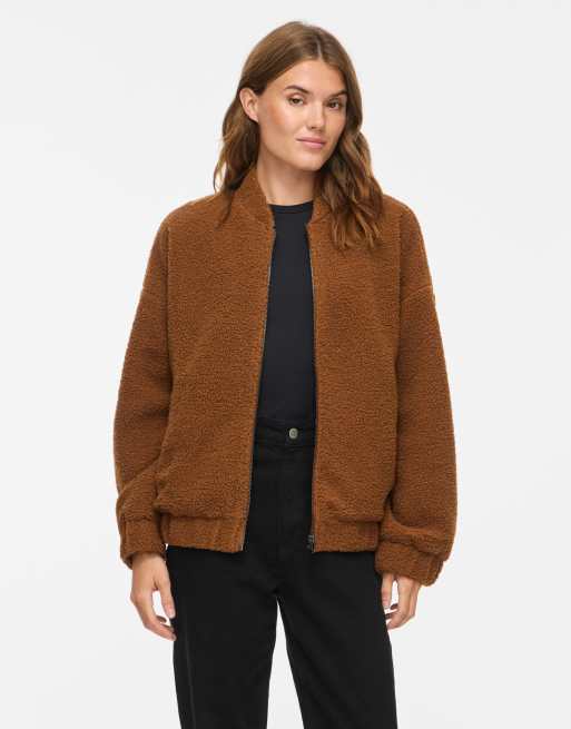 Vila Ada chaqueta bomber con cremallera tipo teddy en marrón, 1 de 7