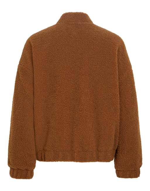 Vila Ada teddy zip-up bomber jacket in brown, 7 of 7