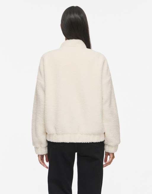 Vila Ada teddy zip-up bomber jacket in grey, 2 of 7