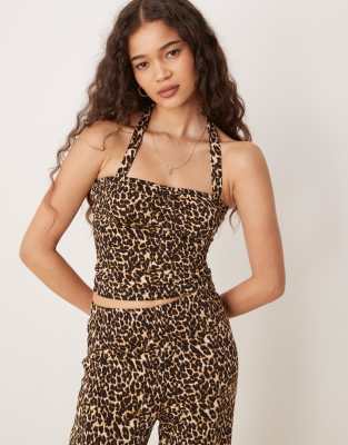 Vila - Anschmiegsames Jersey-Oberteil mit Neckholder und Leopardenmuster, Kombiteil-Bunt